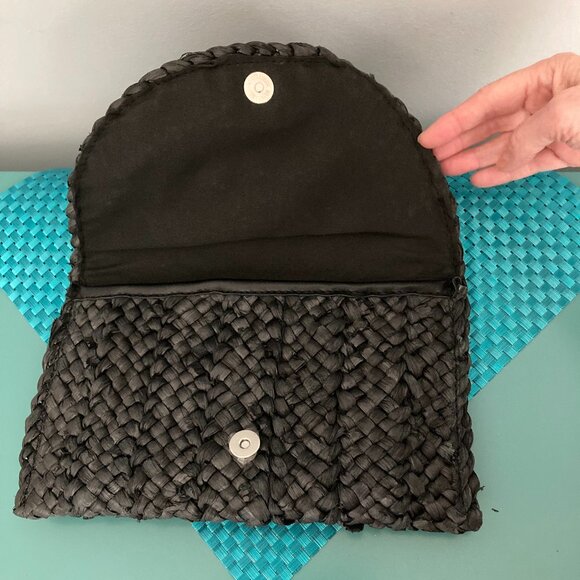 Woven Straw Clutch - Solid Black - NWOT - Envelope Bag - Picture 3 of 11